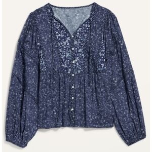 Old Navy Blouse Oversize Blue Floral- Large